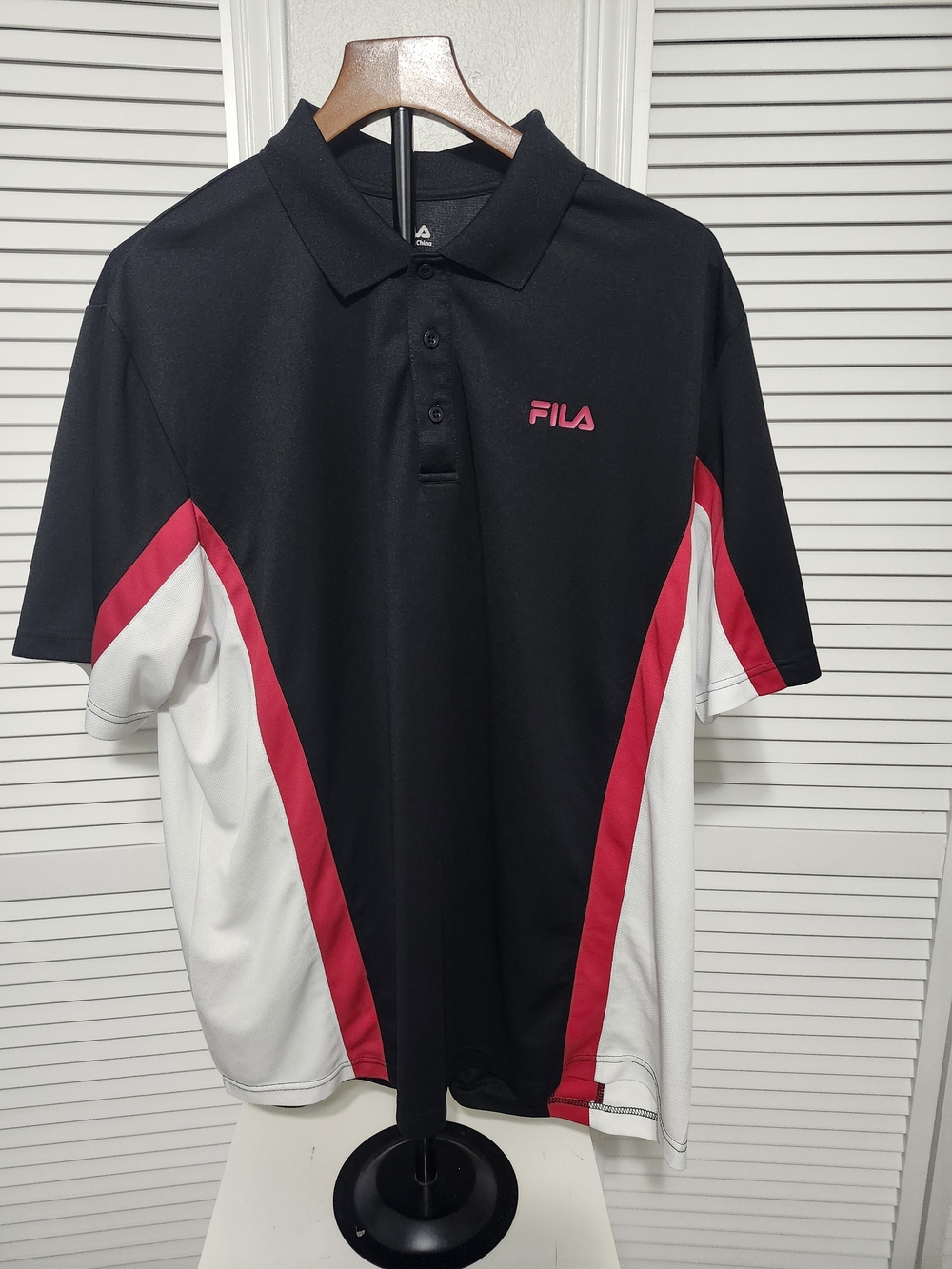FILA Men’s Black & White Polo with Pink Accents